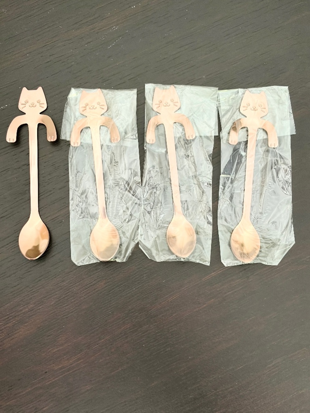 Cat Spoon, Hanging, MINI,‎ Teaspoon, Stainless Steel, Rose Gold Colour, Set of 4